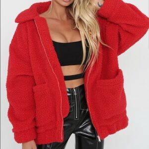 I.AM.GIA Red Teddy Coat Medium